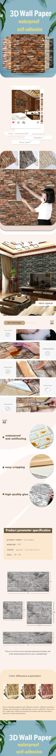 1Pcs 77cm*70cm 3D Wall Sticker Imitation Brick Bedroom Home Decor Waterproof Self-adhesive DIY Wallpaper for Living Room 1Pcs 77cm*70cm 3D Wall Sticker Imitation Brick Bedroom Home Decor Waterproof Self-adhesive DIY Wallpaper for Living Room