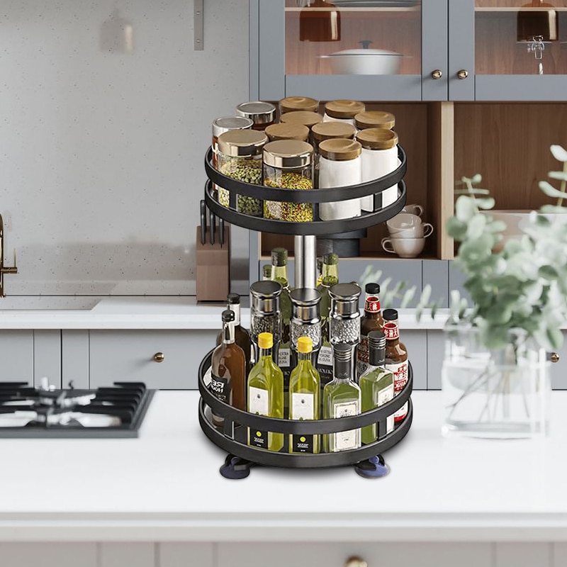 360°Rotation Spice Rack Organizer Non-Skid Carbon Steel Storage Tray For Seasonings And Spices Jar Cans For Kitchen Accessories 360°Rotation Spice Rack Organizer Non-Skid Carbon Steel Storage Tray For Seasonings And Spices Jar Cans For Kitchen Accessories