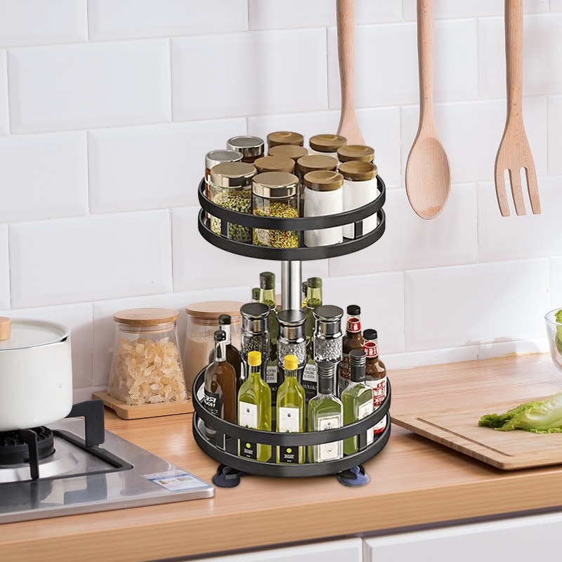 360°Rotation Spice Rack Organizer Non-Skid Carbon Steel Storage Tray For Seasonings And Spices Jar Cans For Kitchen Accessories 360°Rotation Spice Rack Organizer Non-Skid Carbon Steel Storage Tray For Seasonings And Spices Jar Cans For Kitchen Accessories
