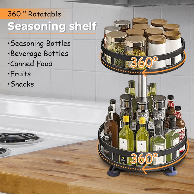 360°Rotation Spice Rack Organizer Non-Skid Carbon Steel Storage Tray For Seasonings And Spices Jar Cans For Kitchen Accessories 360°Rotation Spice Rack Organizer Non-Skid Carbon Steel Storage Tray For Seasonings And Spices Jar Cans For Kitchen Accessories