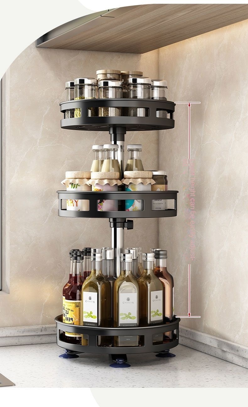 360°Rotation Spice Rack Organizer Non-Skid Carbon Steel Storage Tray For Seasonings And Spices Jar Cans For Kitchen Accessories 360°Rotation Spice Rack Organizer Non-Skid Carbon Steel Storage Tray For Seasonings And Spices Jar Cans For Kitchen Accessories