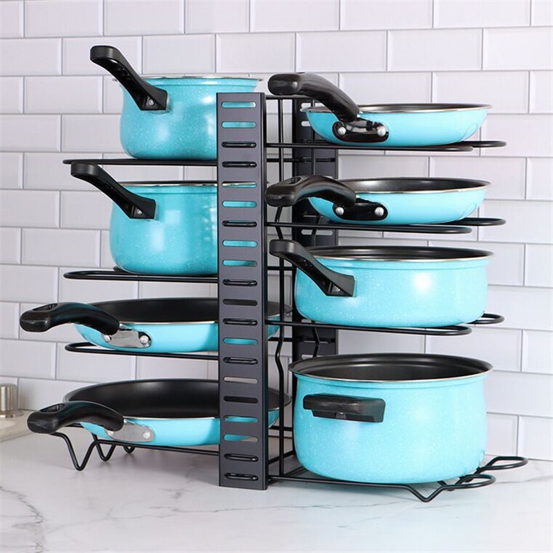 5/8 Tiers Kitchen Rack Adjustable Pan Pot Rack Heavy Duty Metal Cabinet Pantry Organizer Pans Pots Lids Storage Holder Rack