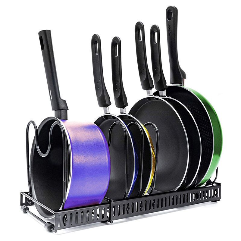 5/8 Tiers Kitchen Rack Adjustable Pan Pot Rack Heavy Duty Metal Cabinet Pantry Organizer Pans Pots Lids Storage Holder Rack