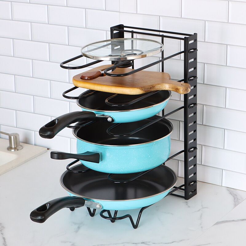 5/8 Tiers Kitchen Rack Adjustable Pan Pot Rack Heavy Duty Metal Cabinet Pantry Organizer Pans Pots Lids Storage Holder Rack