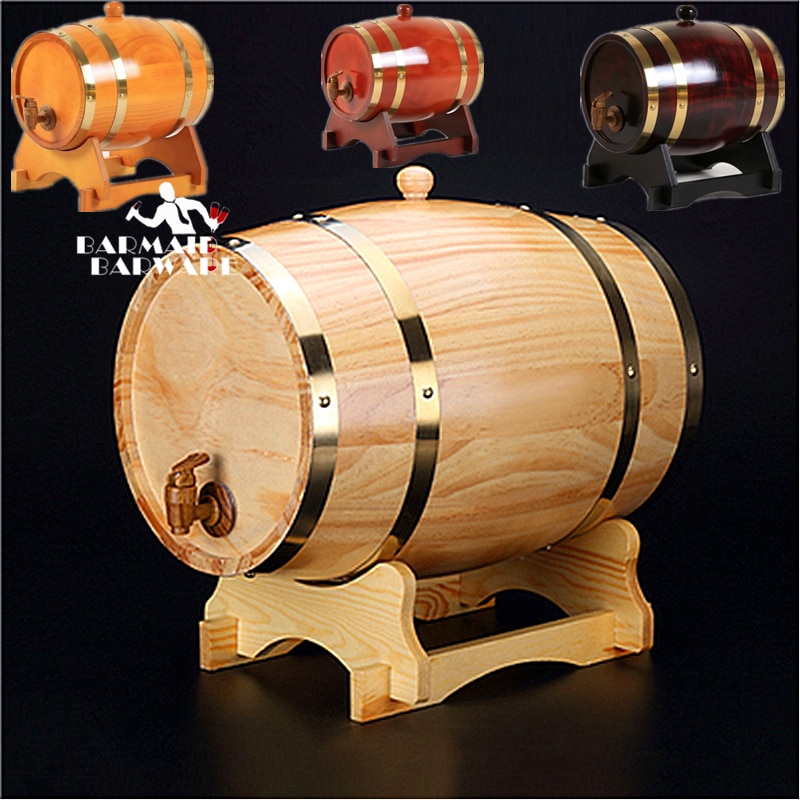3L Beer Brewing Keg Vintage Wood Oak Timber Wine Barrel For Whiskey Rum Port Decorative Barrel Keg Hotel