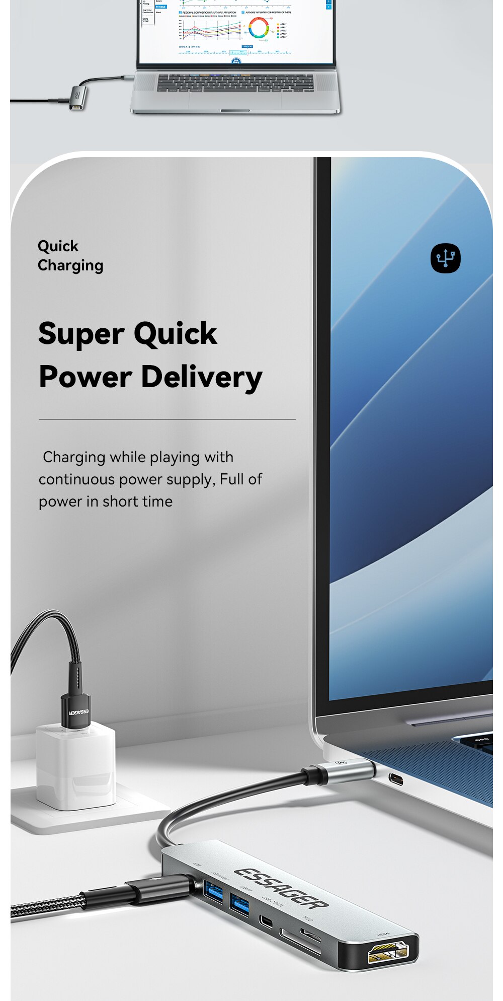 Essager USB C Hub 7 In 1 Type C 3.1 To 4K HDMI Adapter with RJ45 SD/TF Card Reader PD Fast Charge for MacBook Laptop Computer