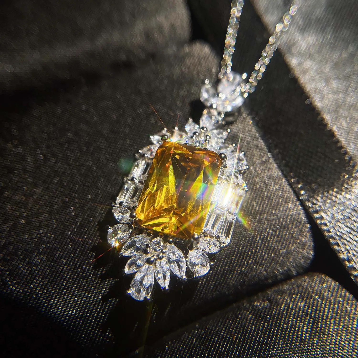 2023 New Luxury Yellow Color Rectangle Jewelry Sets for Women Anniversary Gift Jewelry Wholesale J6596