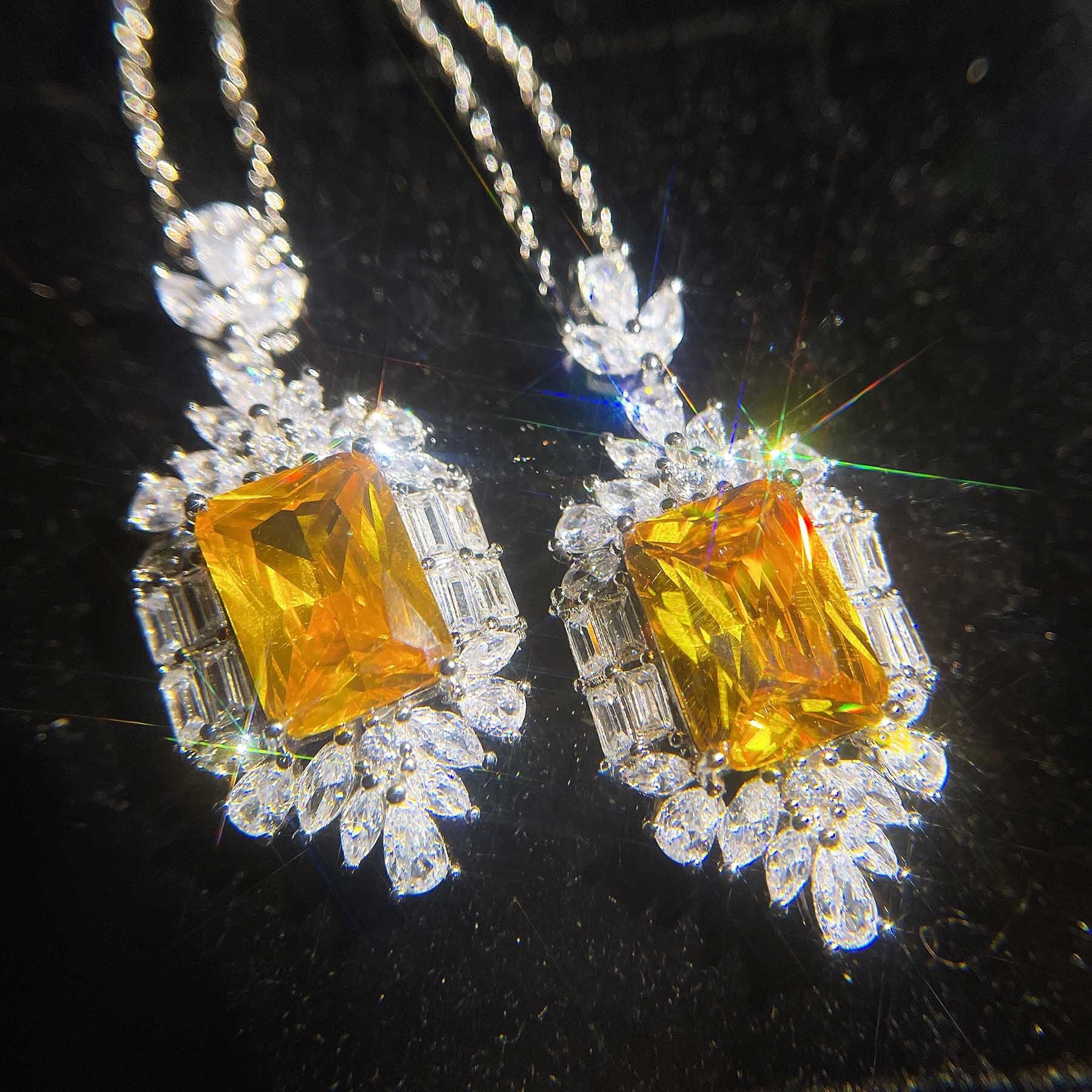 2023 New Luxury Yellow Color Rectangle Jewelry Sets for Women Anniversary Gift Jewelry Wholesale J6596