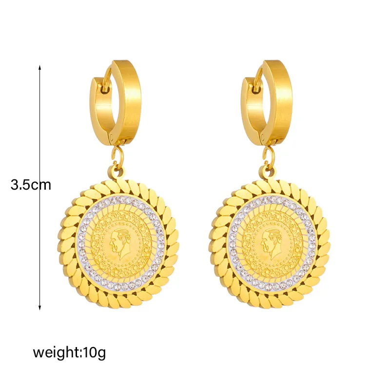 DIEYURO 316L Stainless Steel Round Portrait Charm Necklace Bracelets Earrings For Women Girl New Trend Non-fading Jewelry Set