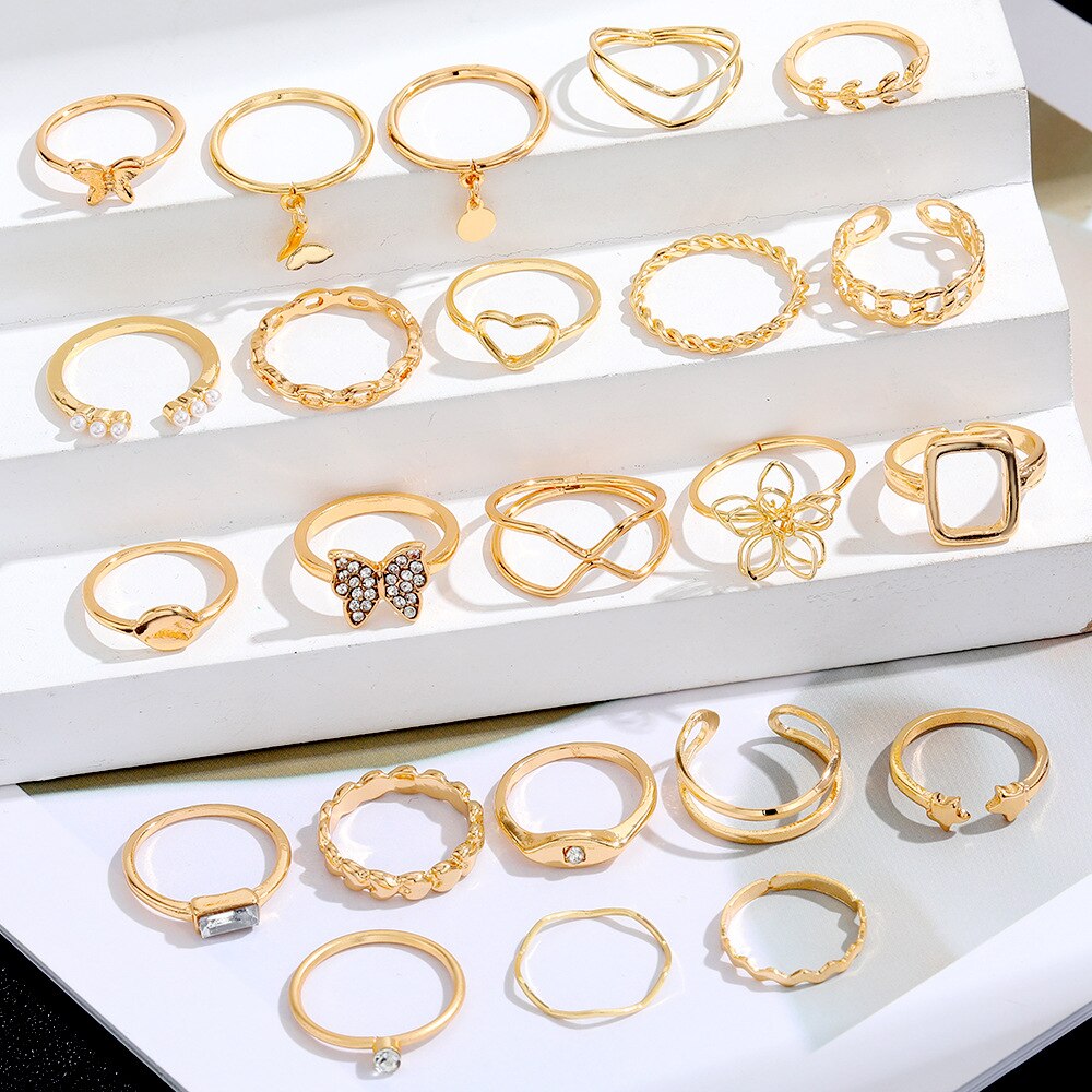 23pcs Set Vintage Hollowed Out Lotus Flower Rings Set for Women Metal Silver Color Geometric Spiral Shape Ring Trendy Jewelry 23pcs Set Vintage Hollowed Out Lotus Flower Rings Set for Women Metal Silver Color Geometric Spiral Shape Ring Trendy Jewelry