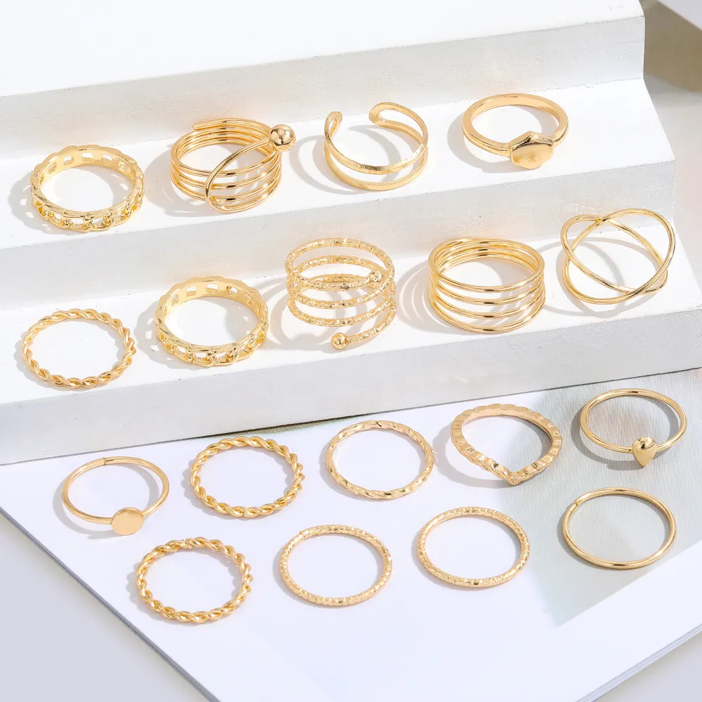 23pcs Set Vintage Hollowed Out Lotus Flower Rings Set for Women Metal Silver Color Geometric Spiral Shape Ring Trendy Jewelry 23pcs Set Vintage Hollowed Out Lotus Flower Rings Set for Women Metal Silver Color Geometric Spiral Shape Ring Trendy Jewelry