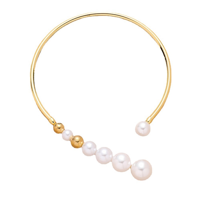 Exaggerated Pearl Necklace For Women Simple Versatile Golden Bead Opening Collar Exquisite Clavicle Korean Fashion Jewelry Gifts
