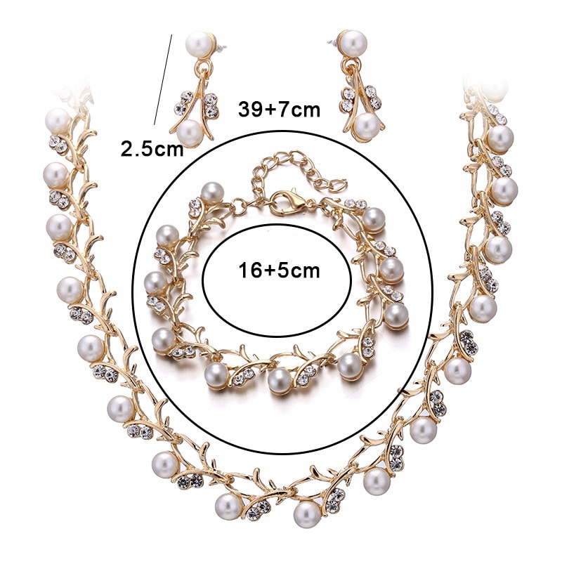 Fashion Imitation Pearl Wedding Necklace Earring Bridal For Women Elegant Rhinestone Jewelry Sets Party Gift