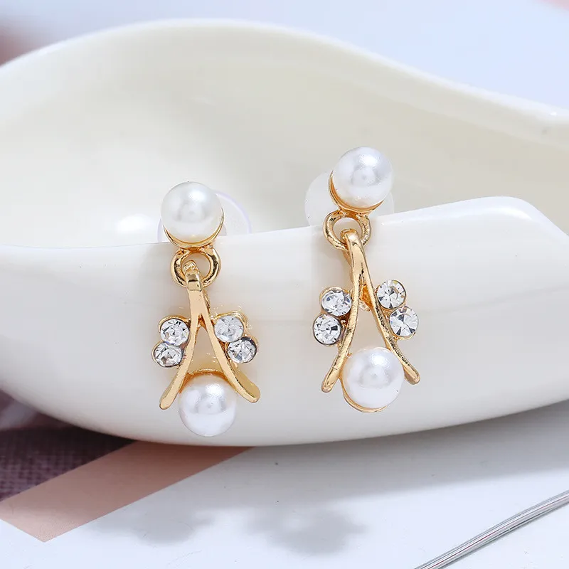 Fashion Imitation Pearl Wedding Necklace Earring Bridal For Women Elegant Rhinestone Jewelry Sets Party Gift