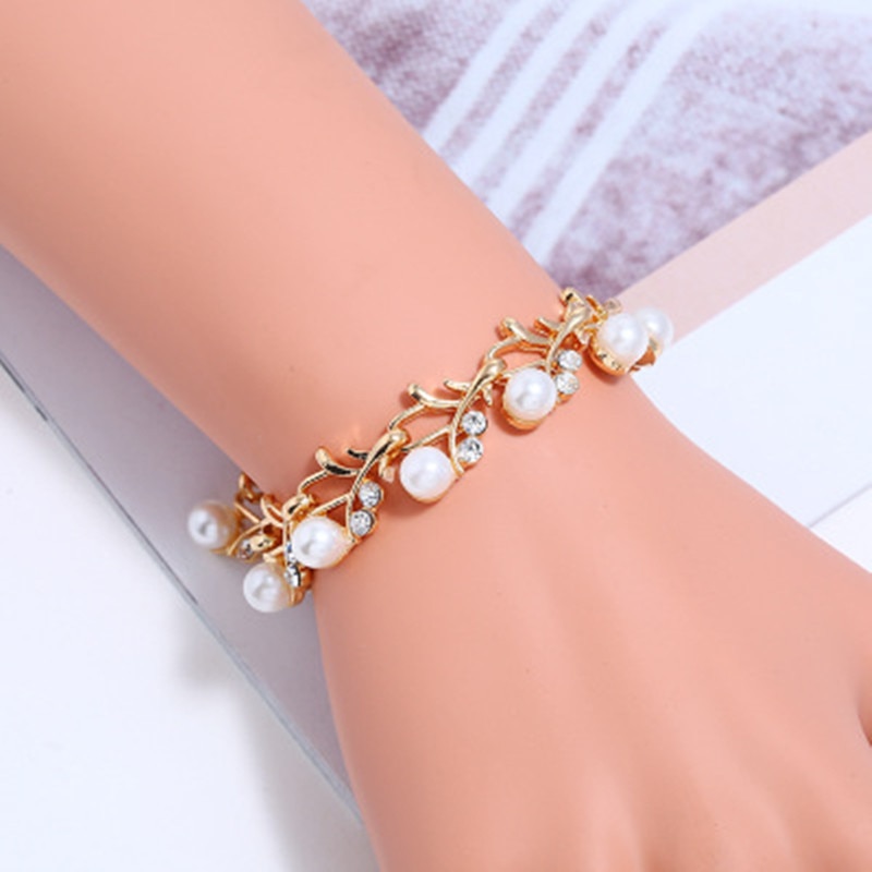 Fashion Imitation Pearl Wedding Necklace Earring Bridal For Women Elegant Rhinestone Jewelry Sets Party Gift