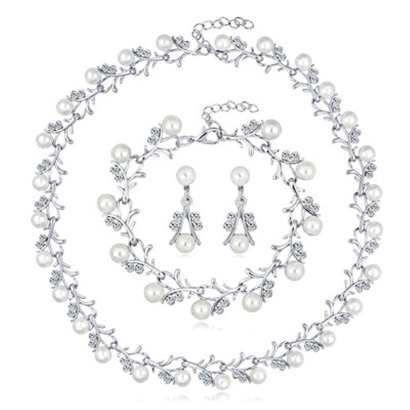 Fashion Imitation Pearl Wedding Necklace Earring Bridal For Women Elegant Rhinestone Jewelry Sets Party Gift
