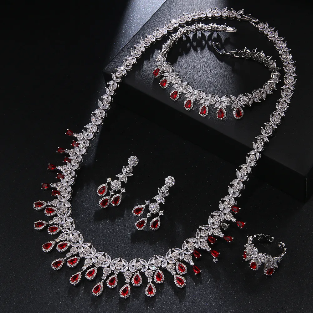 JMK Luxury 4pcs Bridal Wedding Jewelry Sets Green Stone Crystal AAA Cubic Zirconia Party Dress Fine Jewellery Set for Women JMK Luxury 4pcs Bridal Wedding Jewelry Sets Green Stone Crystal AAA Cubic Zirconia Party Dress Fine Jewellery Set for Women