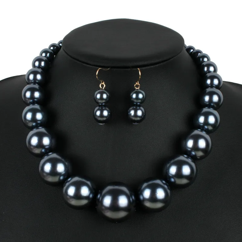 Luxury Round Big Simulated Pearl Necklace and Earrings Jewelry Sets For Women Statement Choker New Fashion Necklaces Jewelry Set