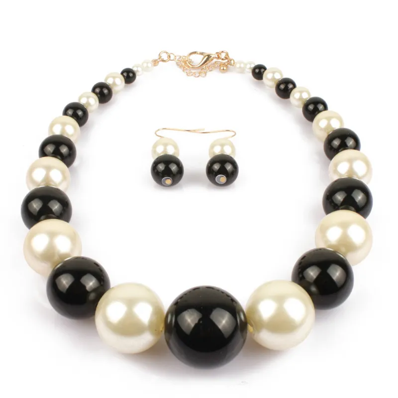 Luxury Round Big Simulated Pearl Necklace and Earrings Jewelry Sets For Women Statement Choker New Fashion Necklaces Jewelry Set