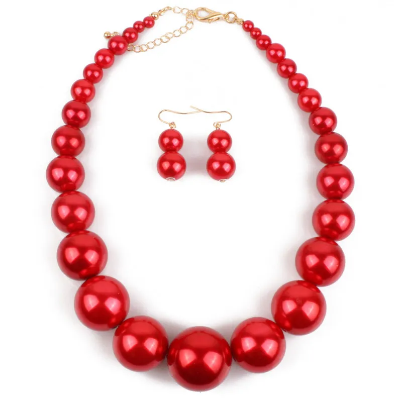 Luxury Round Big Simulated Pearl Necklace and Earrings Jewelry Sets For Women Statement Choker New Fashion Necklaces Jewelry Set
