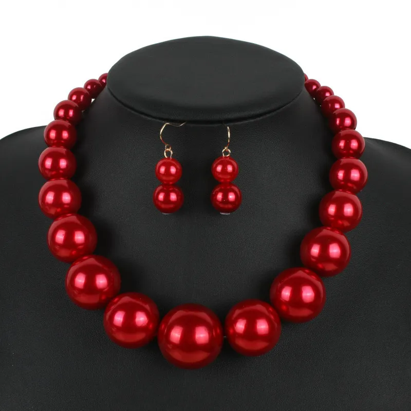 Luxury Round Big Simulated Pearl Necklace and Earrings Jewelry Sets For Women Statement Choker New Fashion Necklaces Jewelry Set