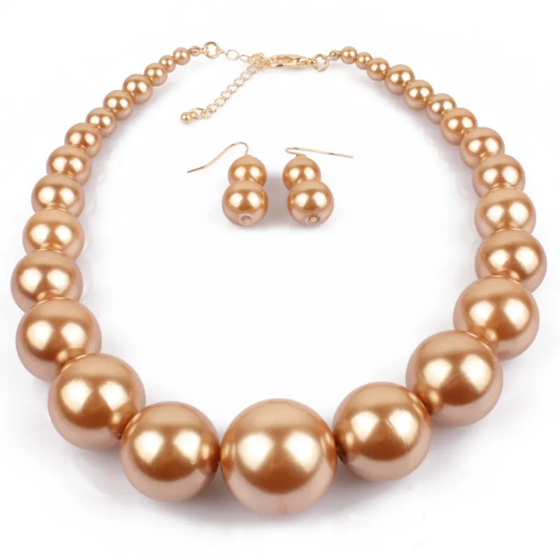 Luxury Round Big Simulated Pearl Necklace and Earrings Jewelry Sets For Women Statement Choker New Fashion Necklaces Jewelry Set