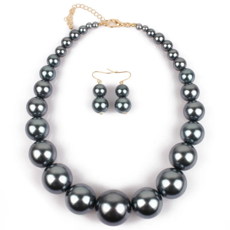 Luxury Round Big Simulated Pearl Necklace and Earrings Jewelry Sets For Women Statement Choker New Fashion Necklaces Jewelry Set