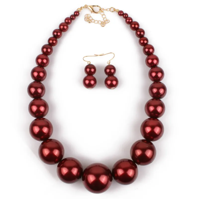 Luxury Round Big Simulated Pearl Necklace and Earrings Jewelry Sets For Women Statement Choker New Fashion Necklaces Jewelry Set
