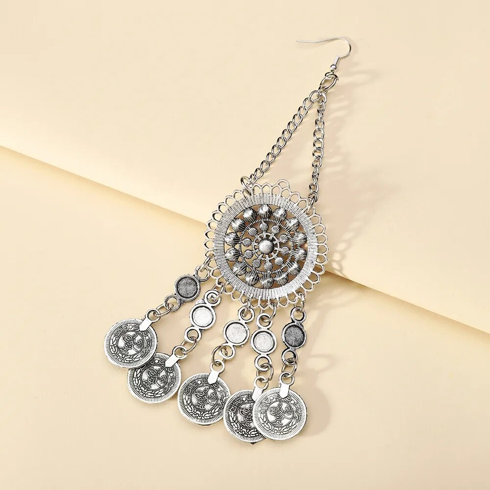 Ethnic Fashion Vintage Silver Color Metal Crystal Necklace Dangle Earrings For Women Boho Luxury Party Jewelry Set Accessories