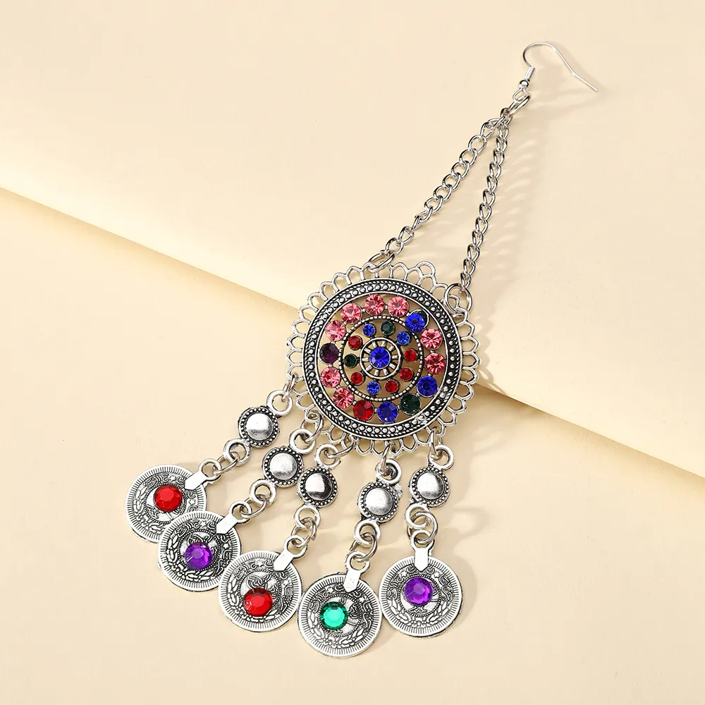 Ethnic Fashion Vintage Silver Color Metal Crystal Necklace Dangle Earrings For Women Boho Luxury Party Jewelry Set Accessories