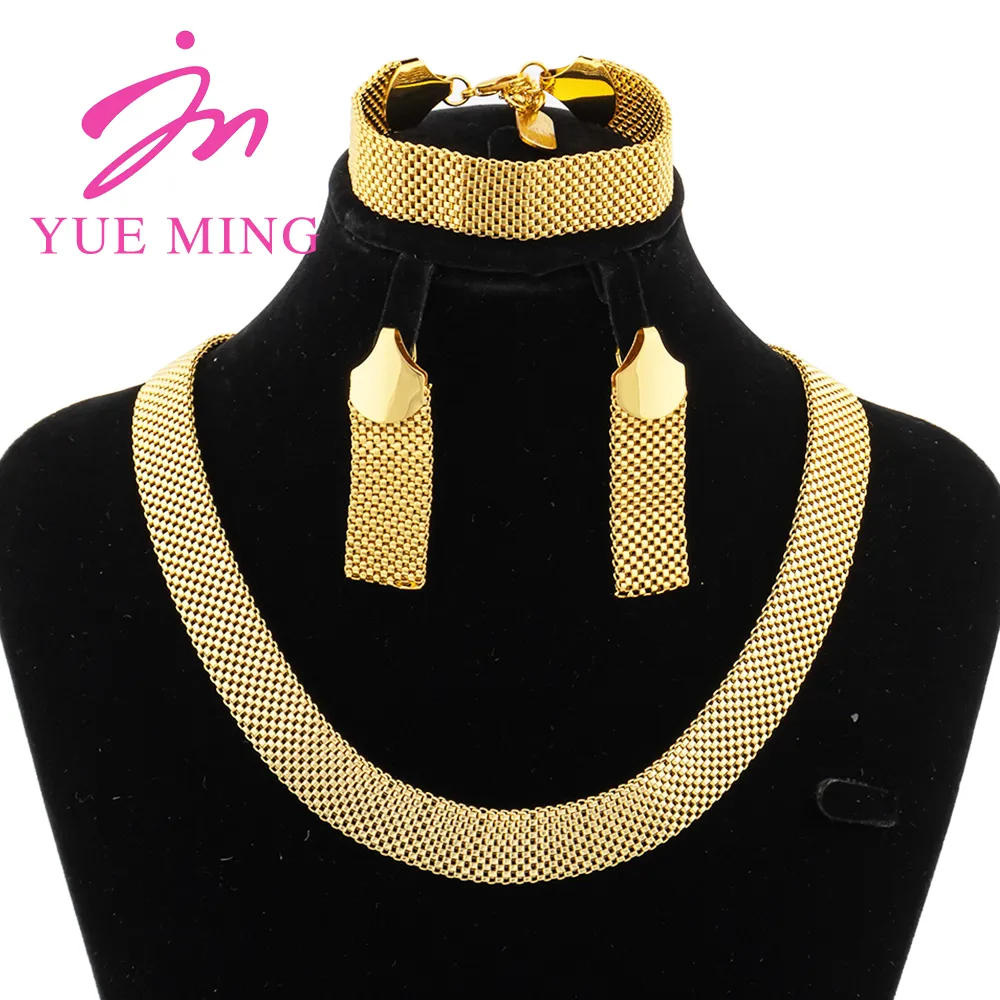 18k Gold Plated Jewelry Set for Women Luxury Wedding Italian Jewellery Bride Necklace Earring Bracelet African Jewelry Accessory