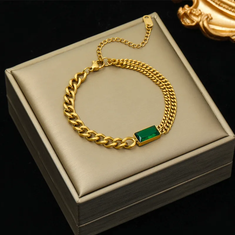 EILIECK 316L Stainless Steel Green Crystal Necklace Bracelet Earrings For Women Luxury Colorfast Jewelry 3-piece Set Gift Party