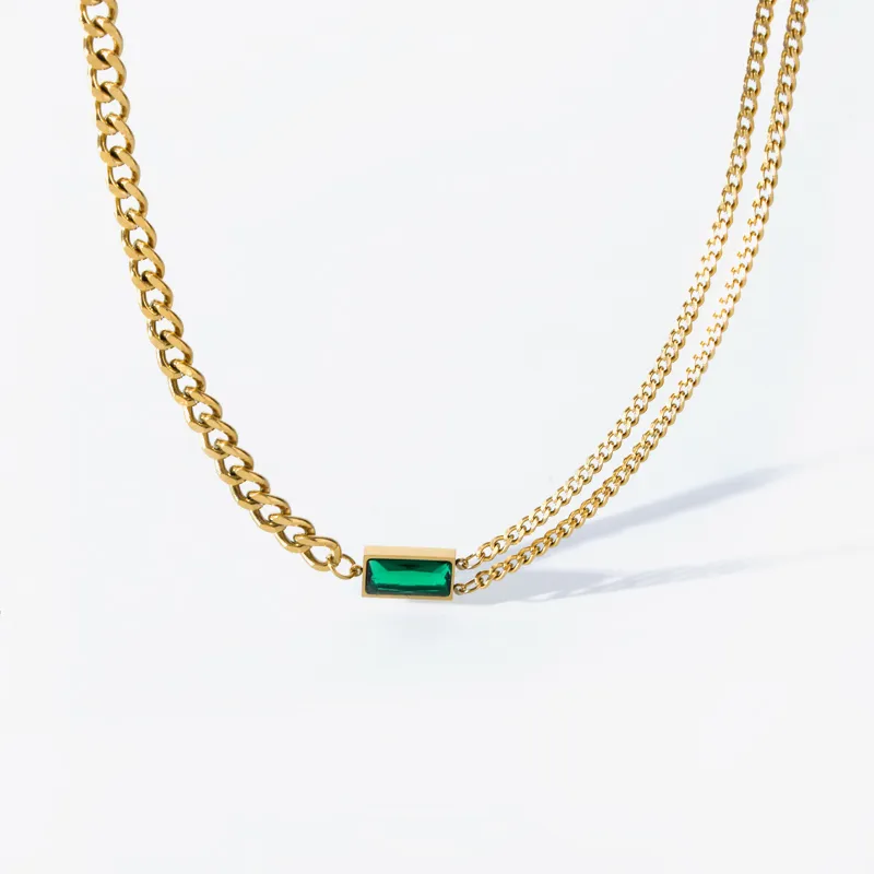 EILIECK 316L Stainless Steel Green Crystal Necklace Bracelet Earrings For Women Luxury Colorfast Jewelry 3-piece Set Gift Party