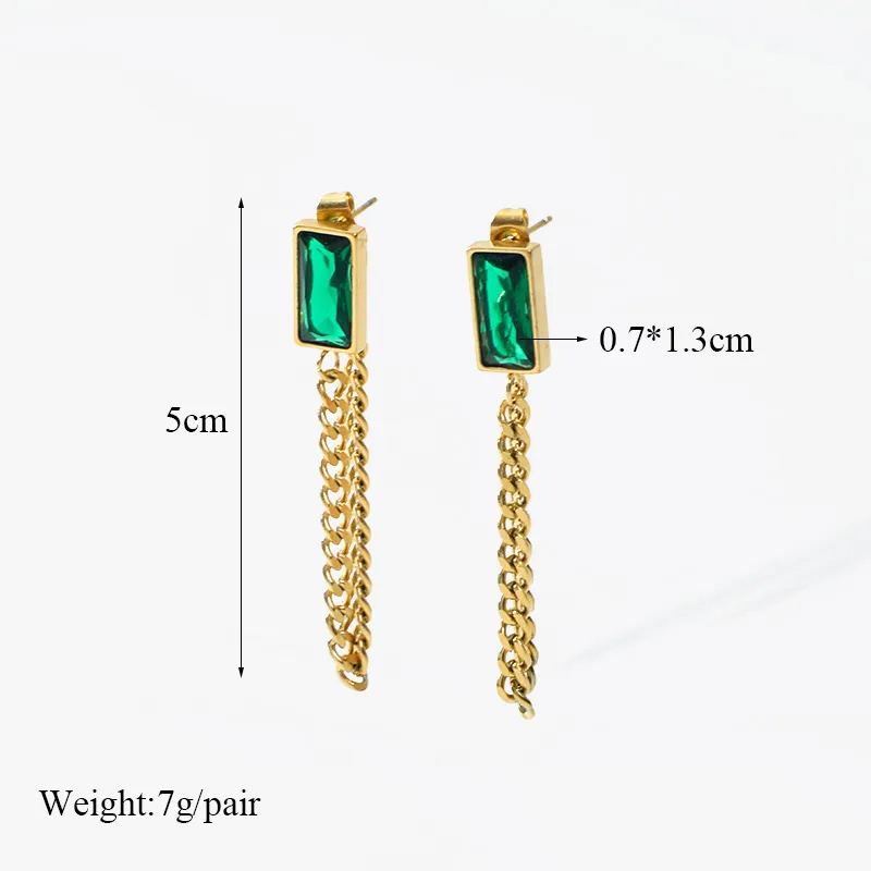 EILIECK 316L Stainless Steel Green Crystal Necklace Bracelet Earrings For Women Luxury Colorfast Jewelry 3-piece Set Gift Party
