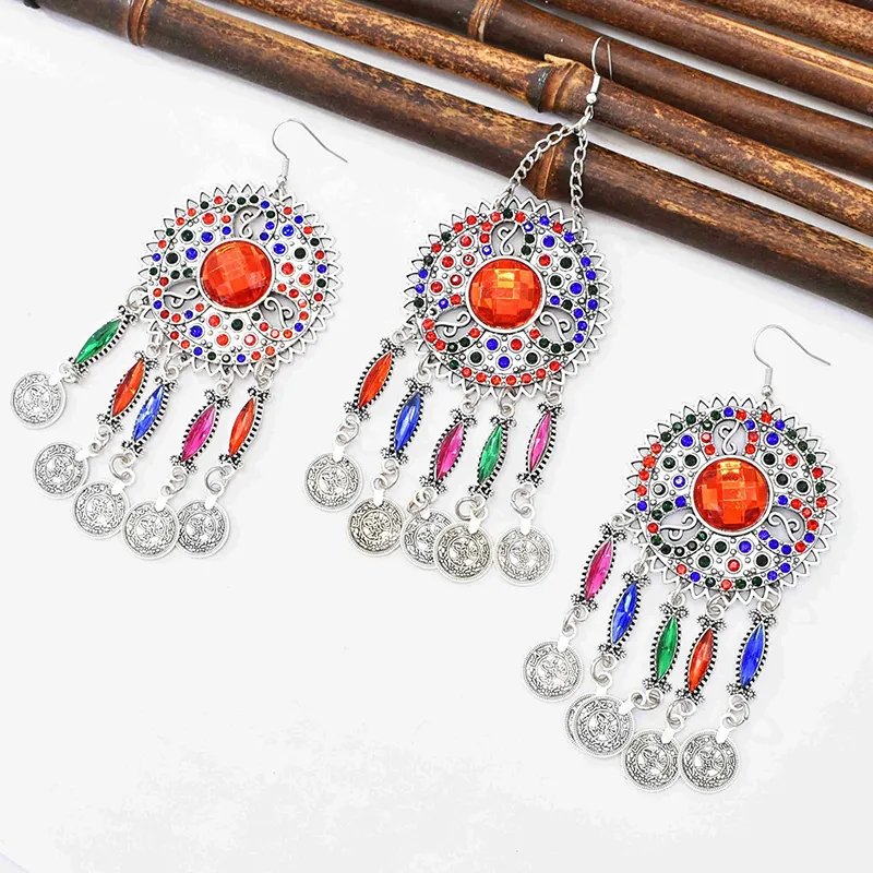 3 PCS Colorful Crystal Women Necklace Earrings Sets Coins Tassels Carved Hollow Bohemian Jewelry Sets Boho Ethnic Sets Female 3 PCS Colorful Crystal Women Necklace Earrings Sets Coins Tassels Carved Hollow Bohemian Jewelry Sets Boho Ethnic Sets Female