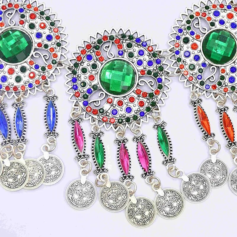 3 PCS Colorful Crystal Women Necklace Earrings Sets Coins Tassels Carved Hollow Bohemian Jewelry Sets Boho Ethnic Sets Female 3 PCS Colorful Crystal Women Necklace Earrings Sets Coins Tassels Carved Hollow Bohemian Jewelry Sets Boho Ethnic Sets Female