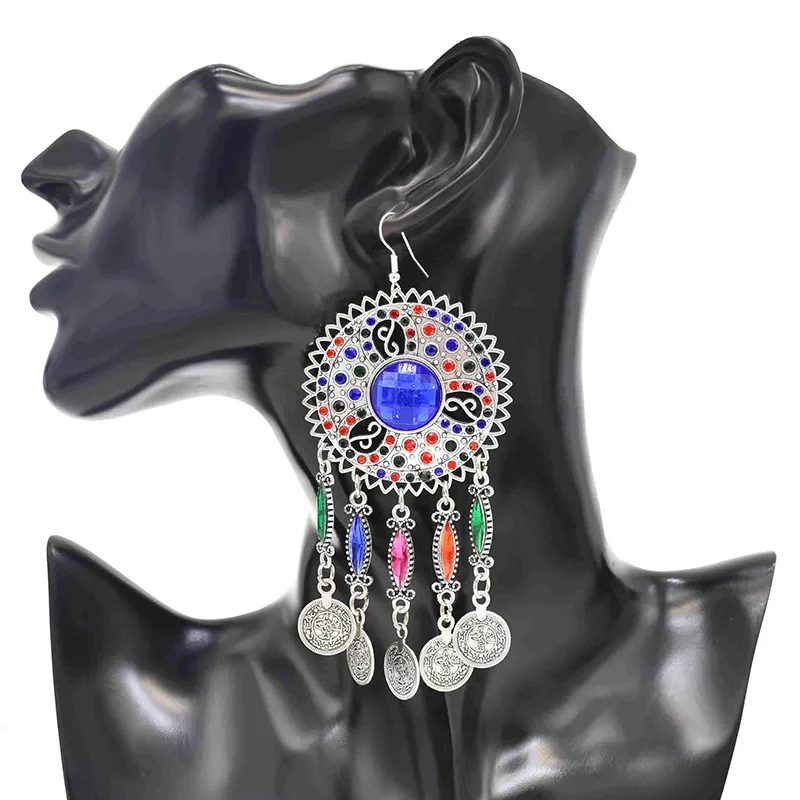 3 PCS Colorful Crystal Women Necklace Earrings Sets Coins Tassels Carved Hollow Bohemian Jewelry Sets Boho Ethnic Sets Female 3 PCS Colorful Crystal Women Necklace Earrings Sets Coins Tassels Carved Hollow Bohemian Jewelry Sets Boho Ethnic Sets Female