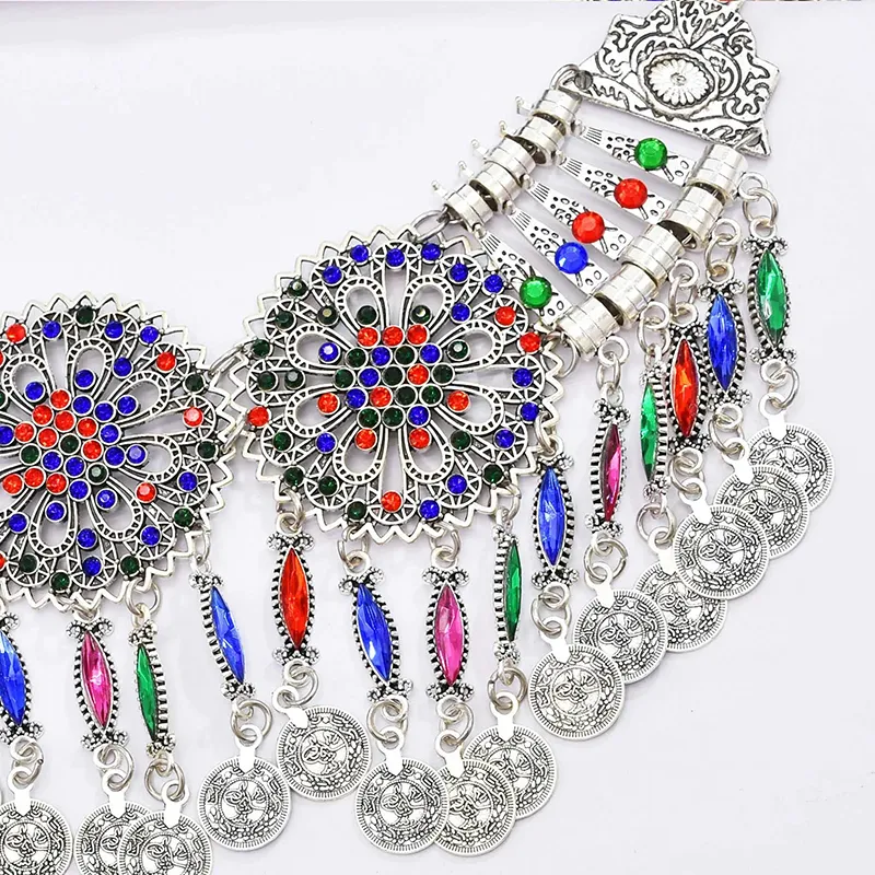 3 PCS Colorful Crystal Women Necklace Earrings Sets Coins Tassels Carved Hollow Bohemian Jewelry Sets Boho Ethnic Sets Female 3 PCS Colorful Crystal Women Necklace Earrings Sets Coins Tassels Carved Hollow Bohemian Jewelry Sets Boho Ethnic Sets Female