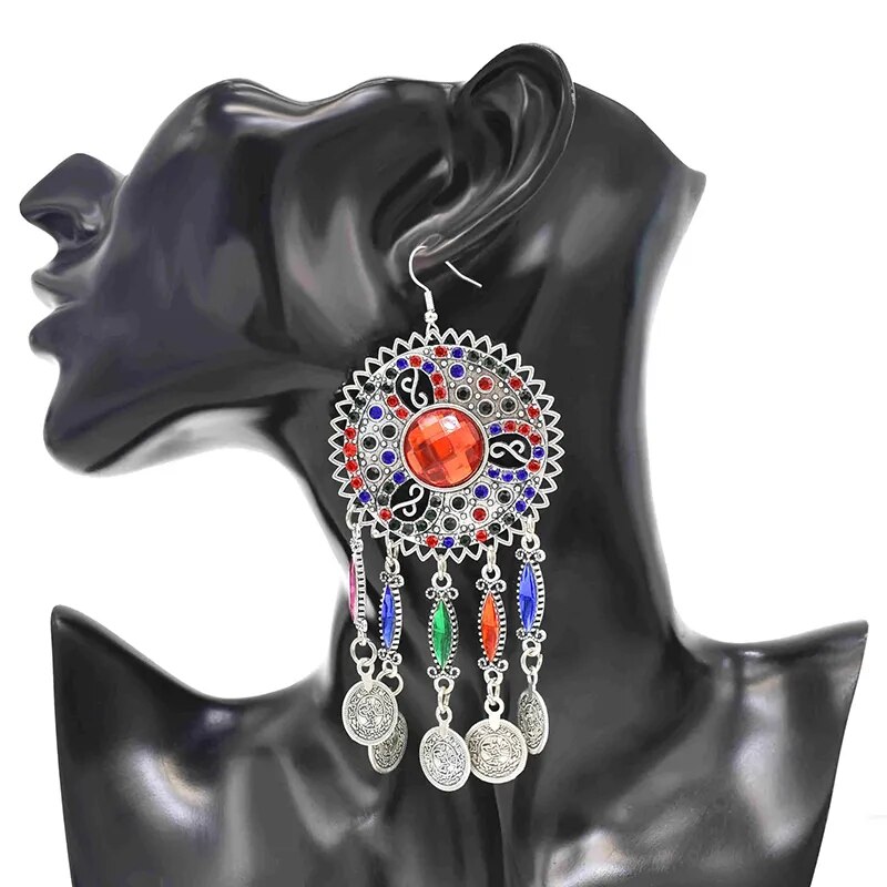 3 PCS Colorful Crystal Women Necklace Earrings Sets Coins Tassels Carved Hollow Bohemian Jewelry Sets Boho Ethnic Sets Female 3 PCS Colorful Crystal Women Necklace Earrings Sets Coins Tassels Carved Hollow Bohemian Jewelry Sets Boho Ethnic Sets Female