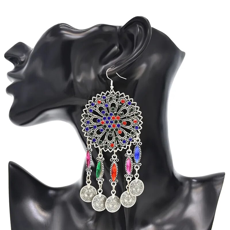3 PCS Colorful Crystal Women Necklace Earrings Sets Coins Tassels Carved Hollow Bohemian Jewelry Sets Boho Ethnic Sets Female 3 PCS Colorful Crystal Women Necklace Earrings Sets Coins Tassels Carved Hollow Bohemian Jewelry Sets Boho Ethnic Sets Female