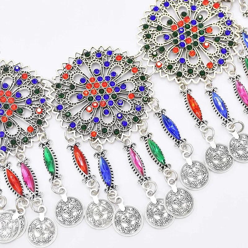 3 PCS Colorful Crystal Women Necklace Earrings Sets Coins Tassels Carved Hollow Bohemian Jewelry Sets Boho Ethnic Sets Female 3 PCS Colorful Crystal Women Necklace Earrings Sets Coins Tassels Carved Hollow Bohemian Jewelry Sets Boho Ethnic Sets Female
