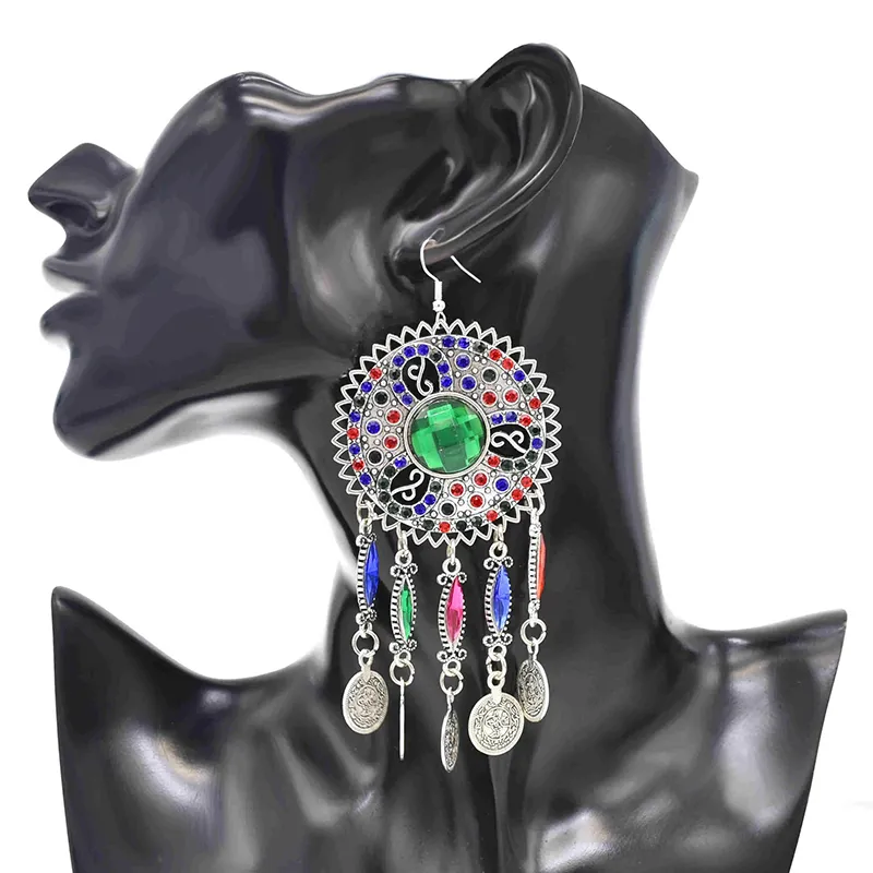 3 PCS Colorful Crystal Women Necklace Earrings Sets Coins Tassels Carved Hollow Bohemian Jewelry Sets Boho Ethnic Sets Female 3 PCS Colorful Crystal Women Necklace Earrings Sets Coins Tassels Carved Hollow Bohemian Jewelry Sets Boho Ethnic Sets Female