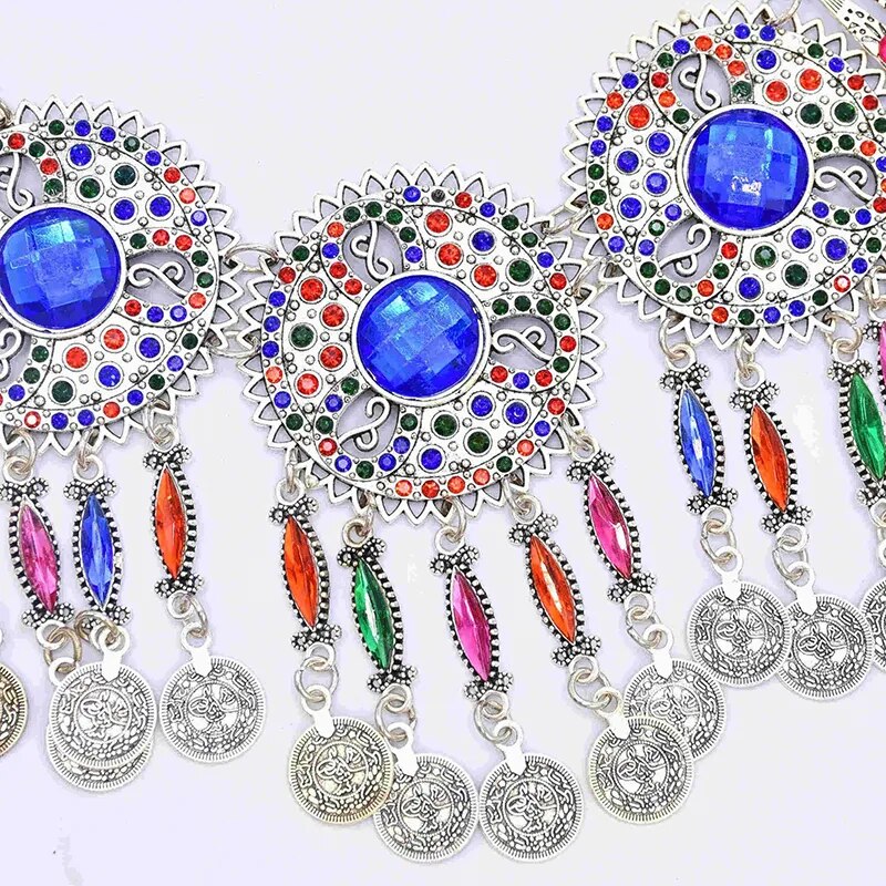 3 PCS Colorful Crystal Women Necklace Earrings Sets Coins Tassels Carved Hollow Bohemian Jewelry Sets Boho Ethnic Sets Female 3 PCS Colorful Crystal Women Necklace Earrings Sets Coins Tassels Carved Hollow Bohemian Jewelry Sets Boho Ethnic Sets Female
