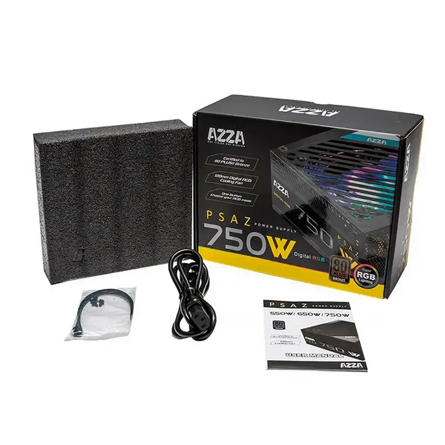 FUENTE DE PODER AZZA PSAZ-750W 750W 80 Plus Bronze Negro ARGB, imagen 2