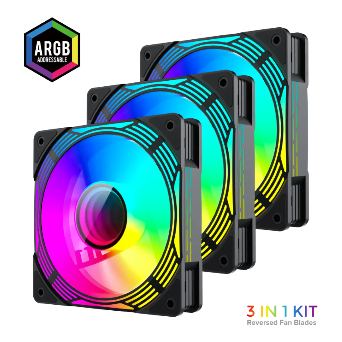 Kit 3 en 1 de Ventiladores Gamemax KF300R Negro, imagen 2