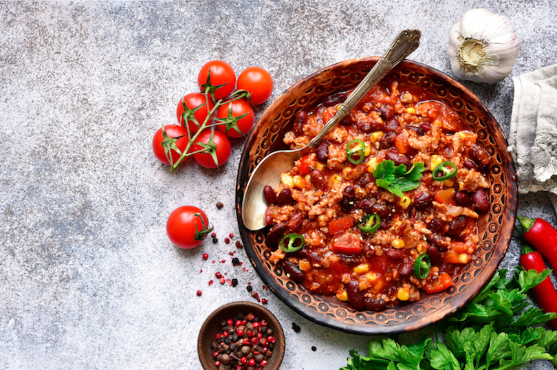 Bowl of healthy chicken chili