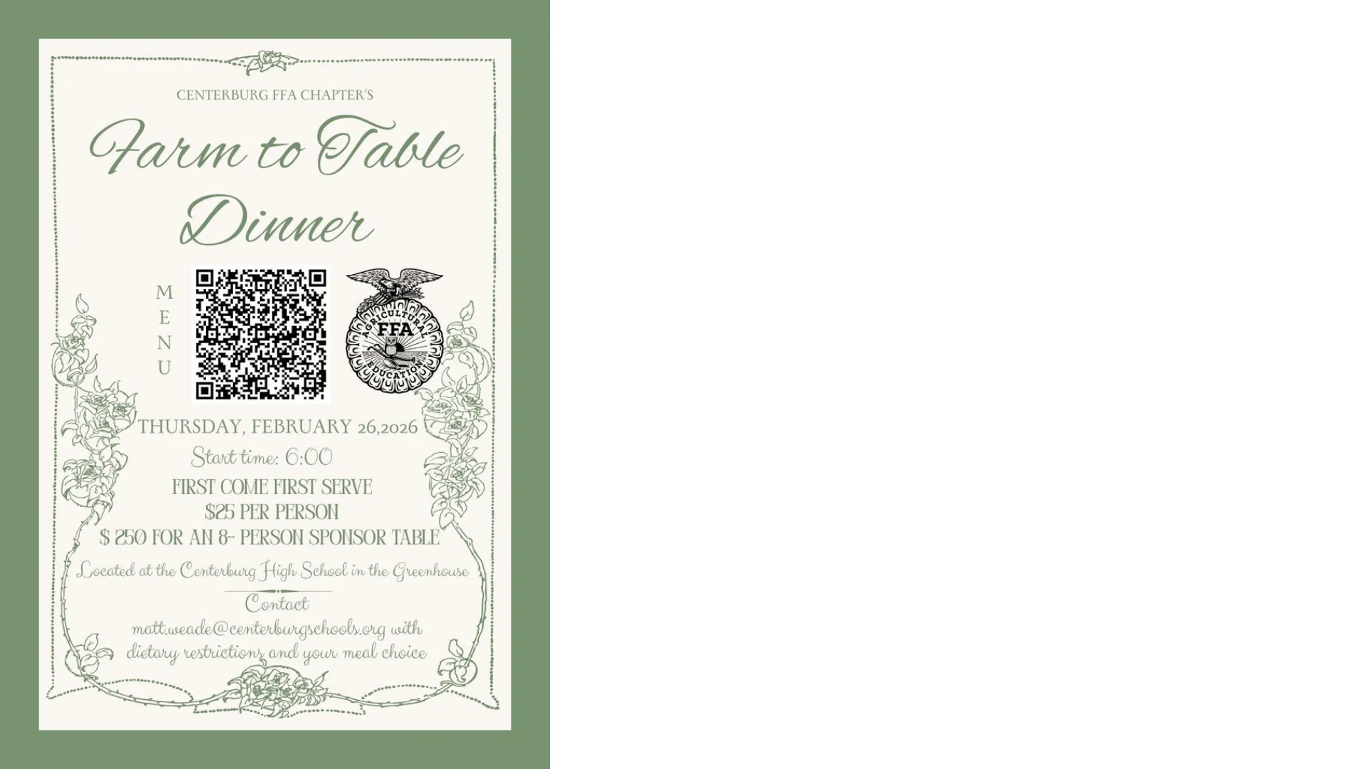 Centerburg FFA to host farm-to-table dinner Feb. 26