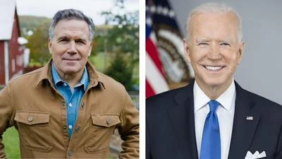 U.S. Sen. candidate Dave McCormick (R-Pa.), left, U.S. President Joe Biden