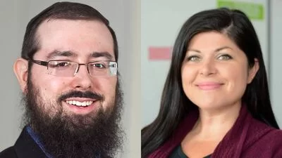 The Heritage Foundation's Jason Bedrick, left, and Beth Lewis, director of Save our Schools Arizona