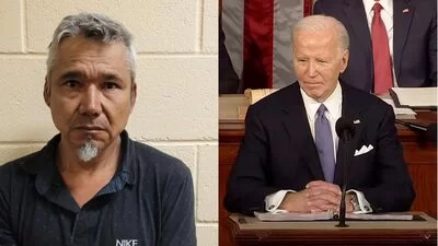 Marco Antonio Bello-Portillo, an illegal alien convicted of child molestation who tried to re-enter U.S. in April 2024, left, and President Joe Biden (D)